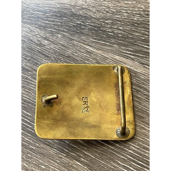 Navajo Yellow Brass Turquoise Women’s Belt Buckle Flower Engraved Signed ER - Picture 5 of 9